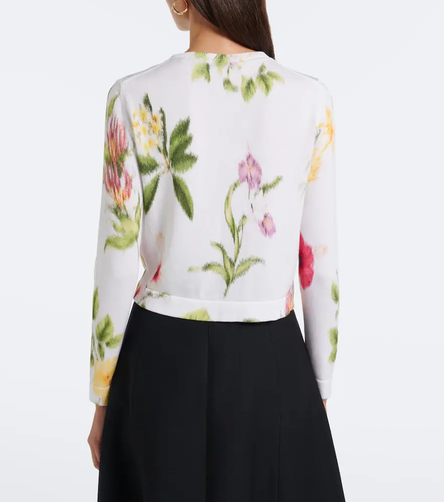Oscar de la Renta Floral jacquard cotton-blend cardigan | Thumbnail 3