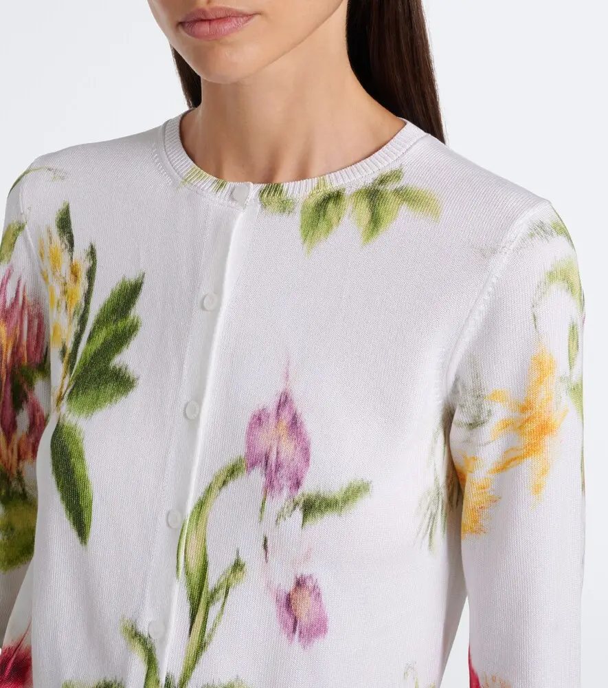 Oscar de la Renta Floral jacquard cotton-blend cardigan | Thumbnail 4
