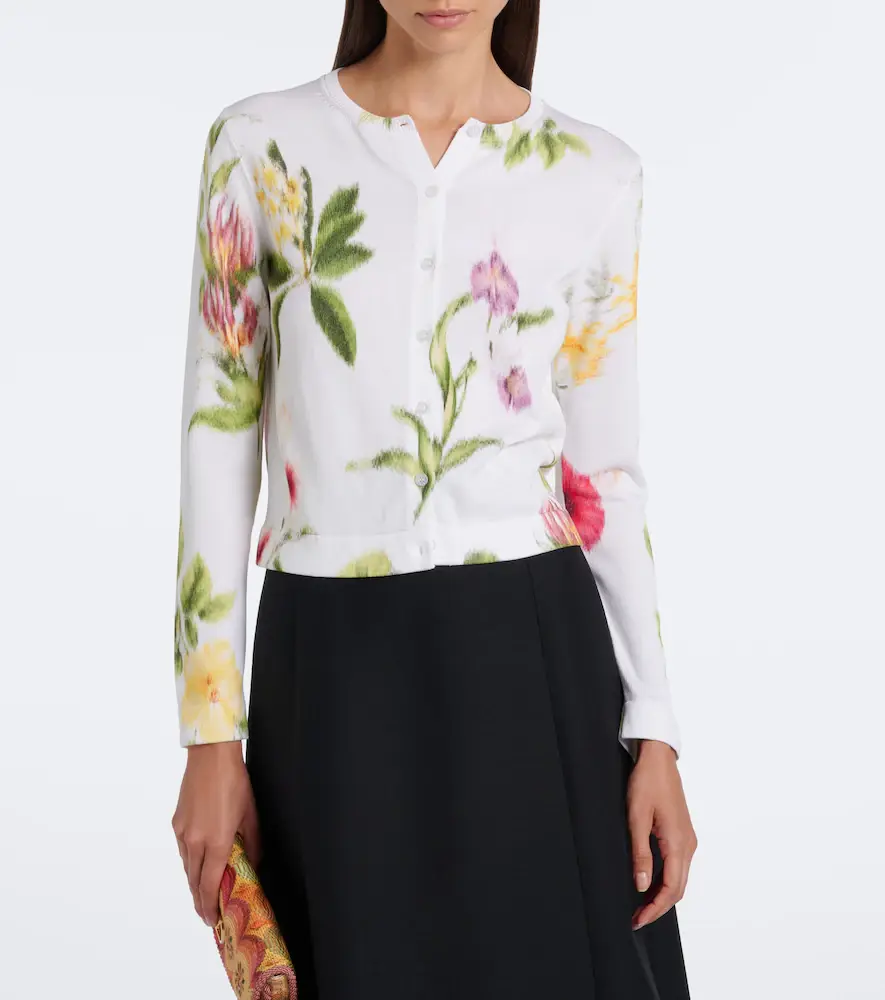 Oscar de la Renta Floral jacquard cotton-blend cardigan | Thumbnail 6