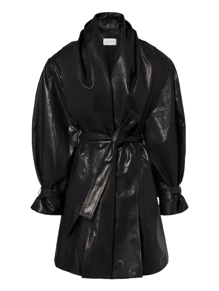 Belted draped leather jacket Belted draped leather jacket