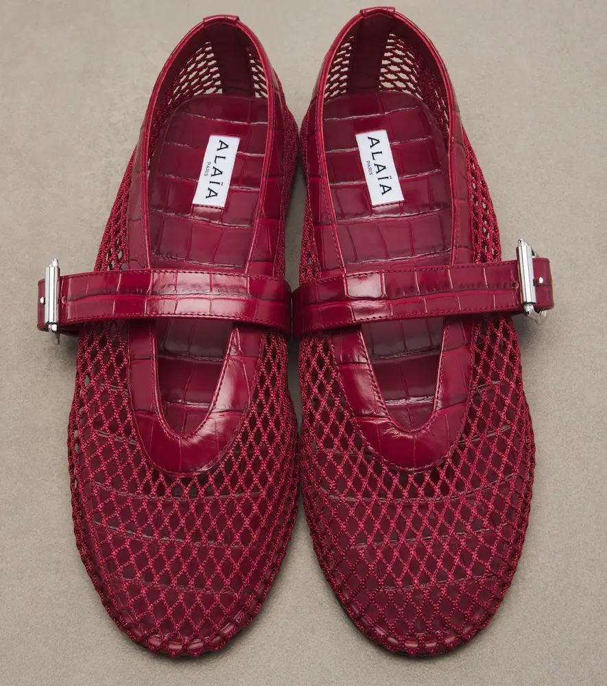 Alaïa Alaïa Croc-effect fishnet ballet flats | Thumbnail 3