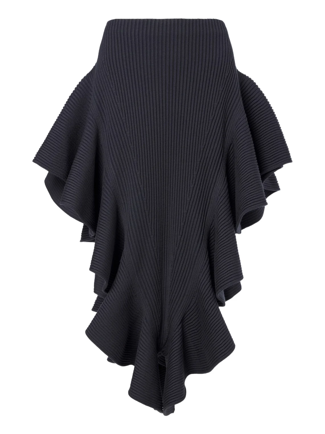 Alaïa Alaïa Ribbed-knit ruffled wool-blend midi skirt