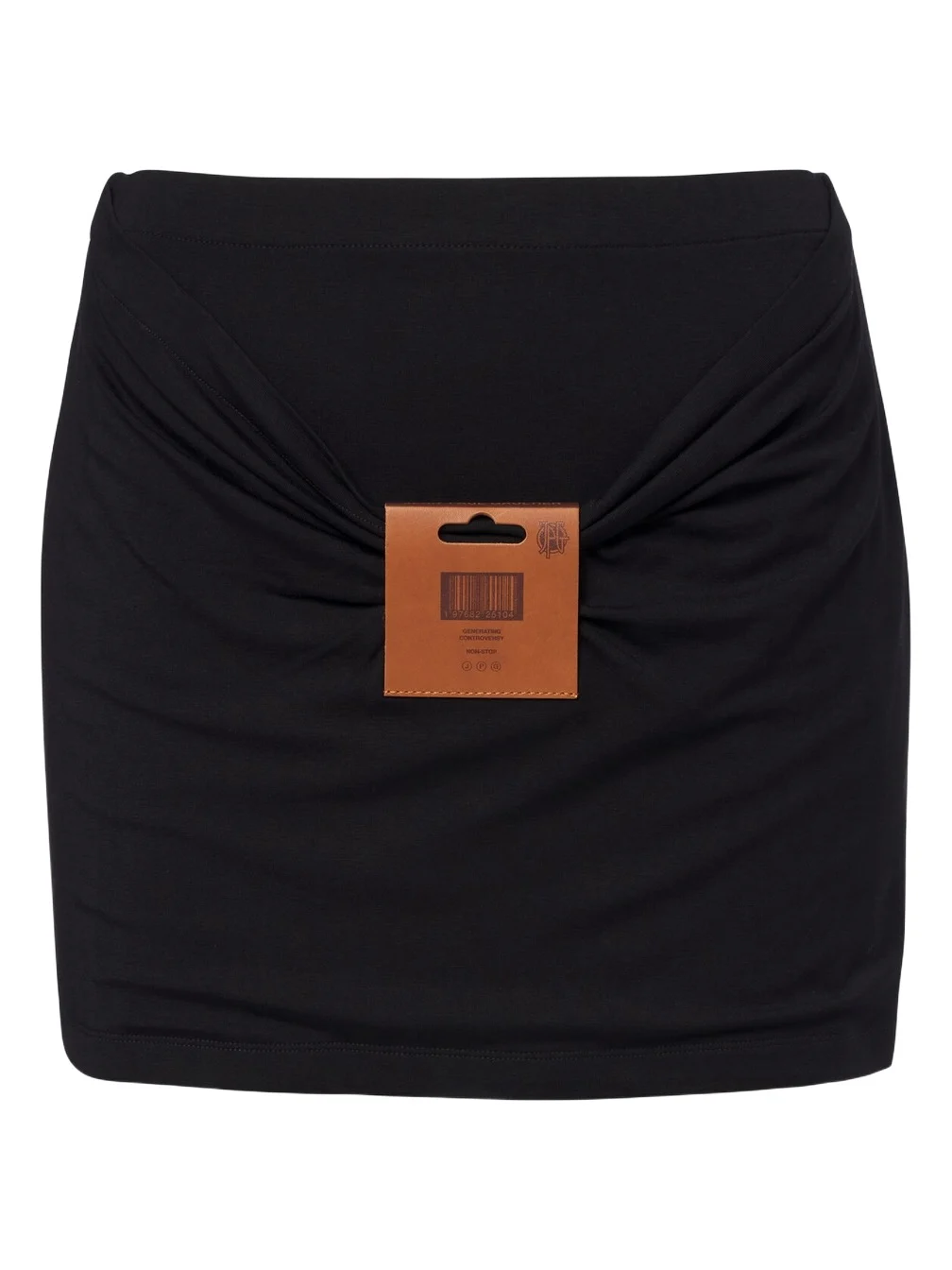 Leather-trimmed jersey miniskirt