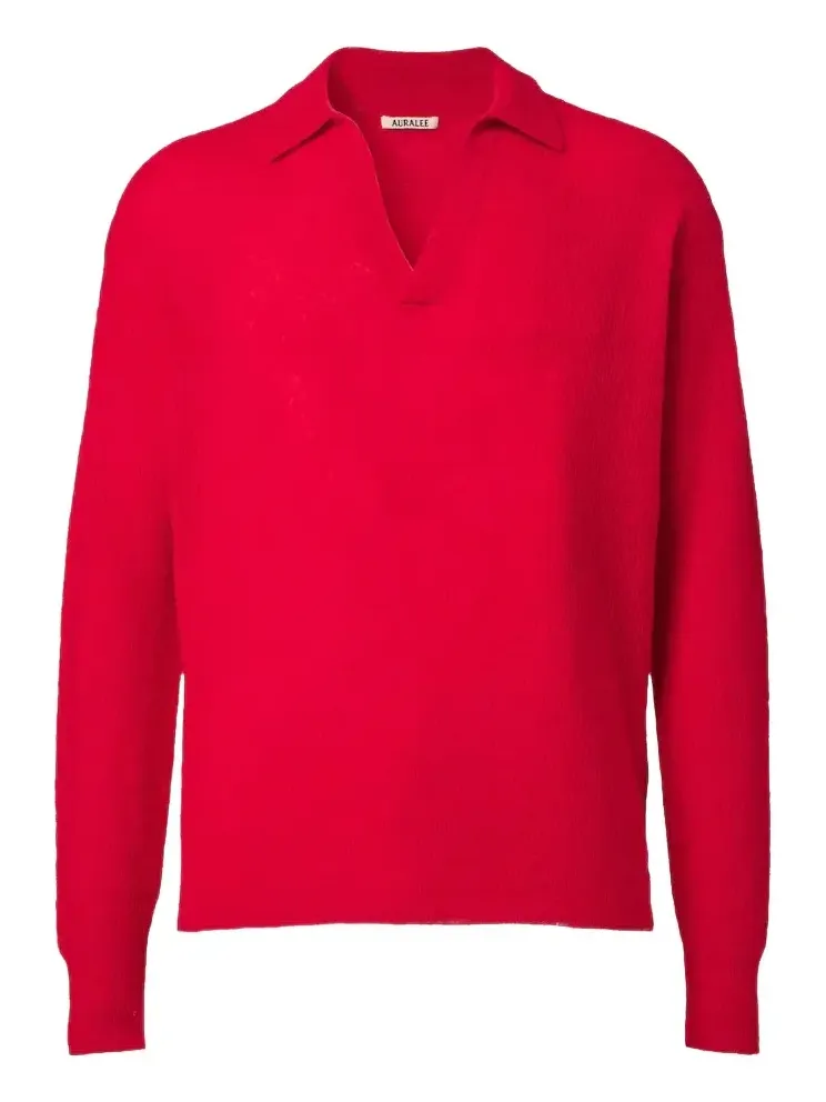 Auralee Alpaca-blend polo sweater