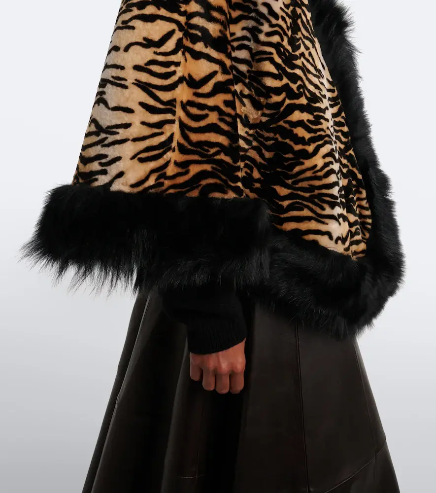 Nour Hammour Olympe printed shearling poncho | Thumbnail 3
