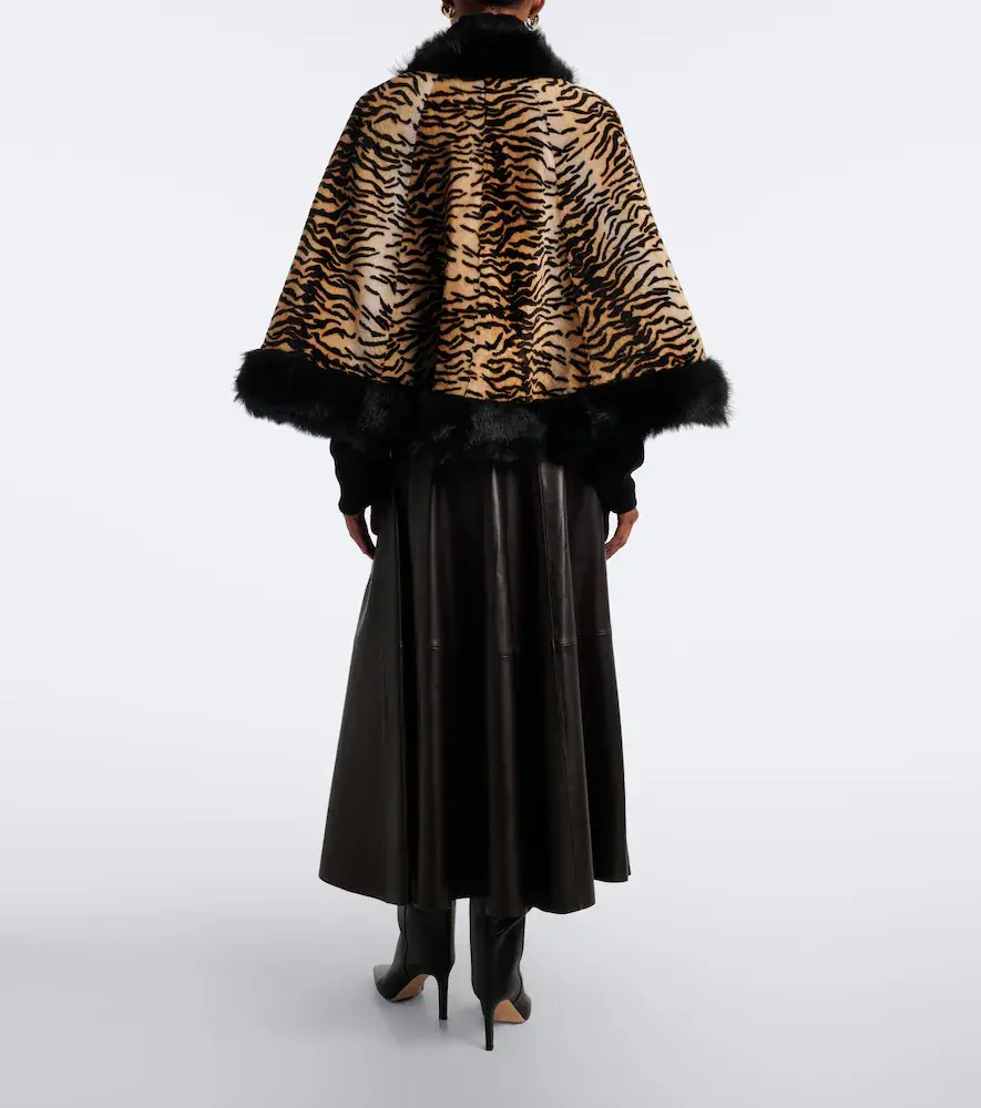 Nour Hammour Olympe printed shearling poncho | Thumbnail 4