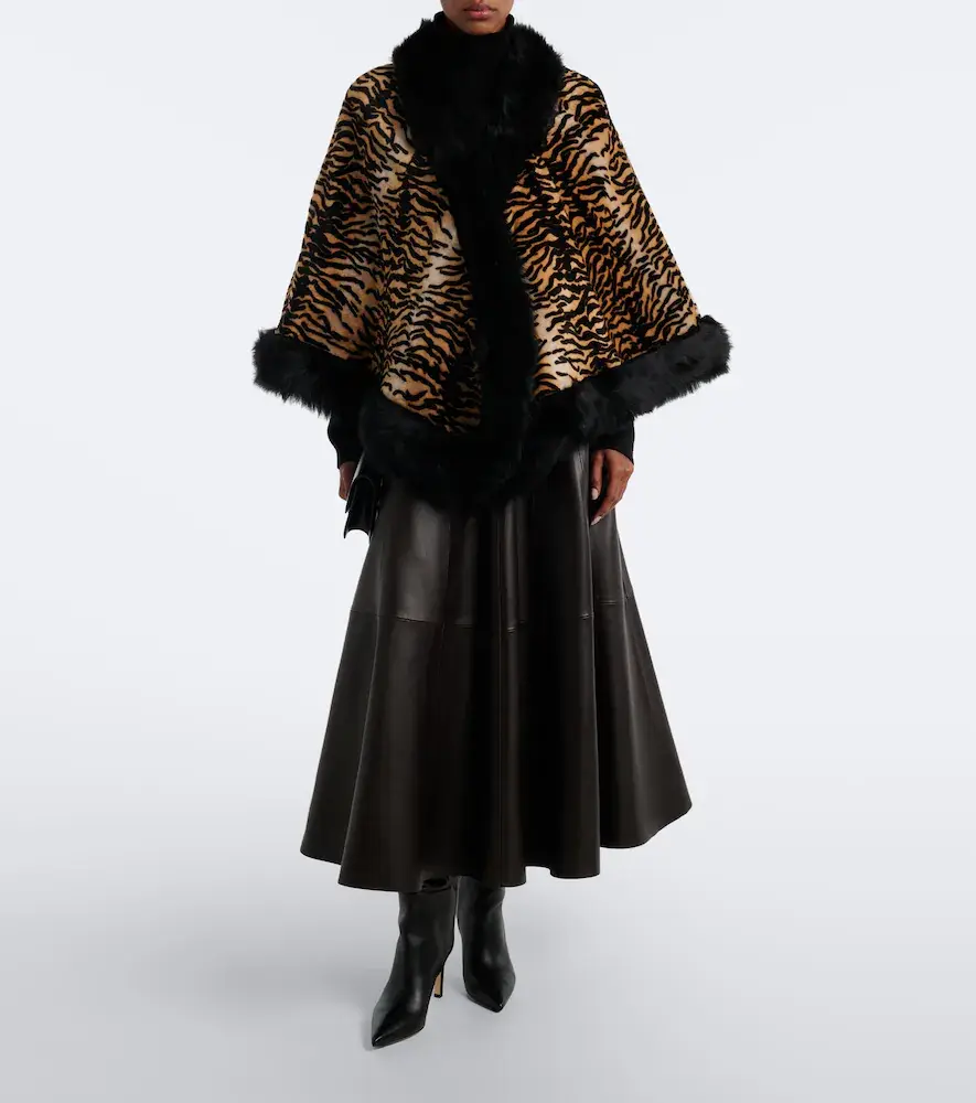 Nour Hammour Olympe printed shearling poncho | Thumbnail 6