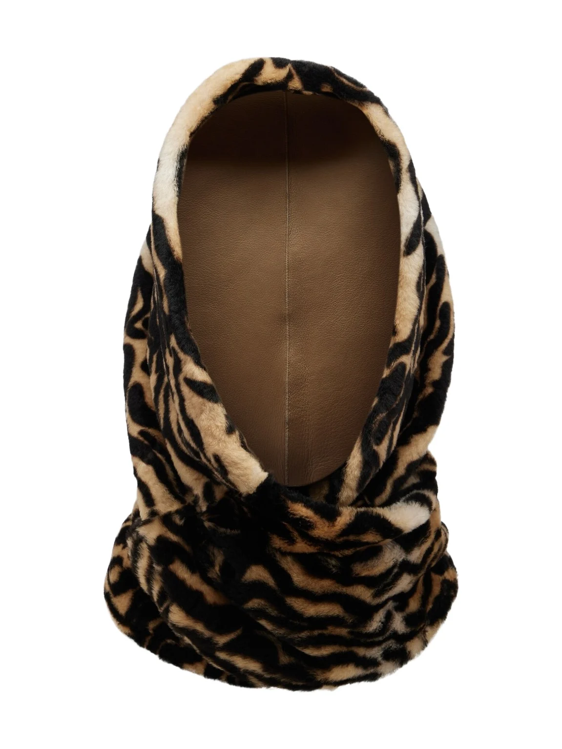 Printed leather and shearling hood Printed leather and shearling hood