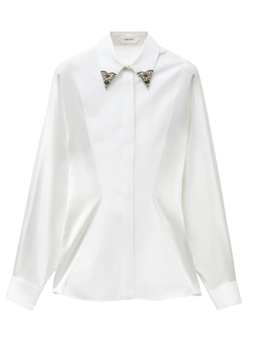 Embroidered-Collar Cotton Poplin Shirt