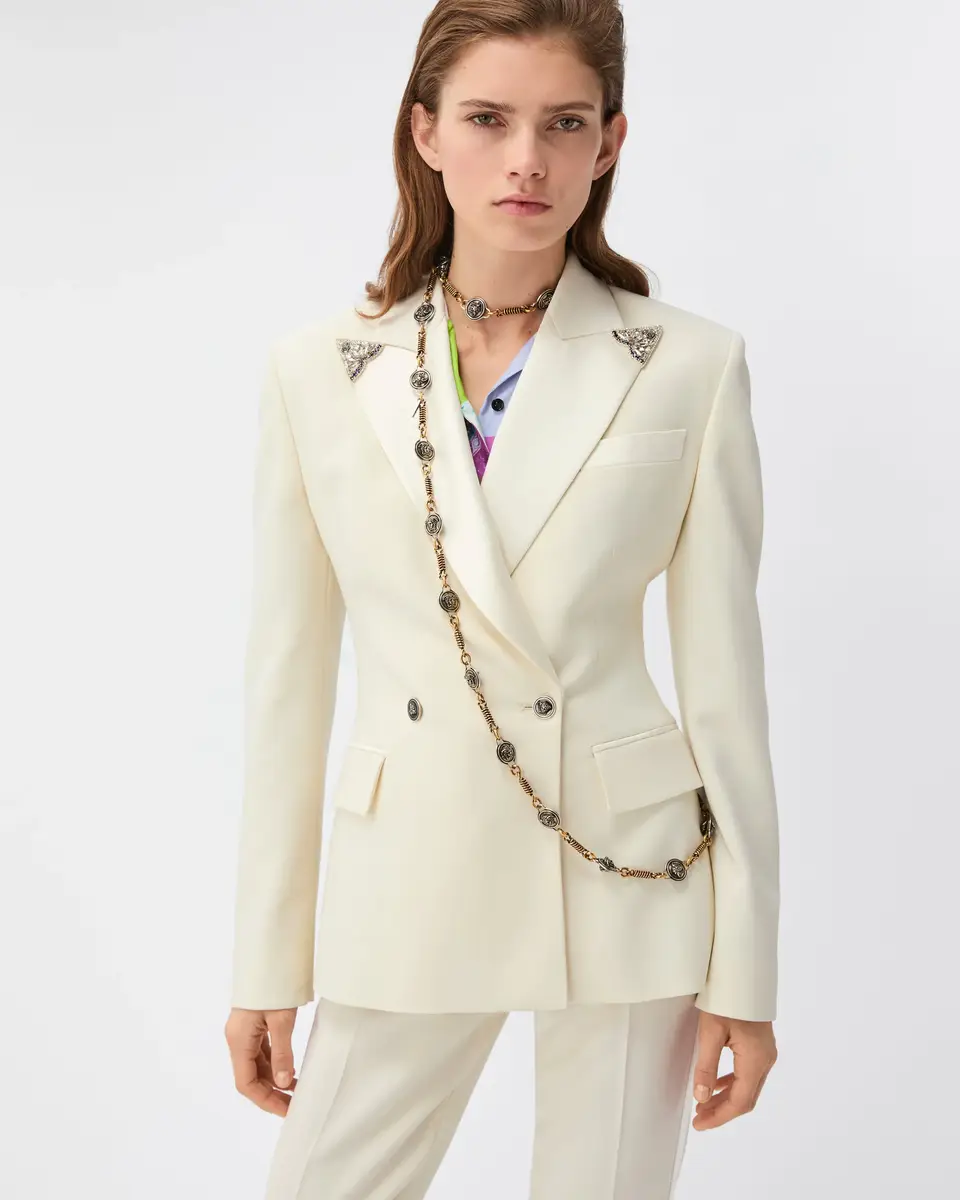 Versace Embroidered-Lapel Stretch Wool Blazer | Thumbnail 2 Versace Embroidered-Lapel Stretch Wool Blazer | Thumbnail 2