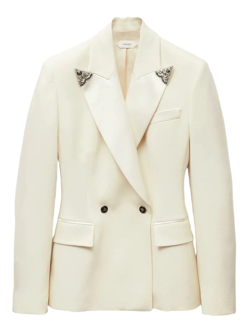 Versace Embroidered-Lapel Stretch Wool Blazer