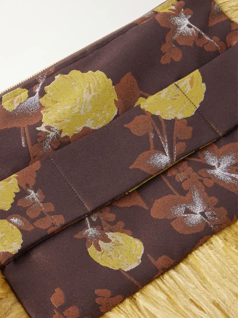 La DoubleJ Party Feather-trimmed Floral-jacquard Clutch | Thumbnail 5
