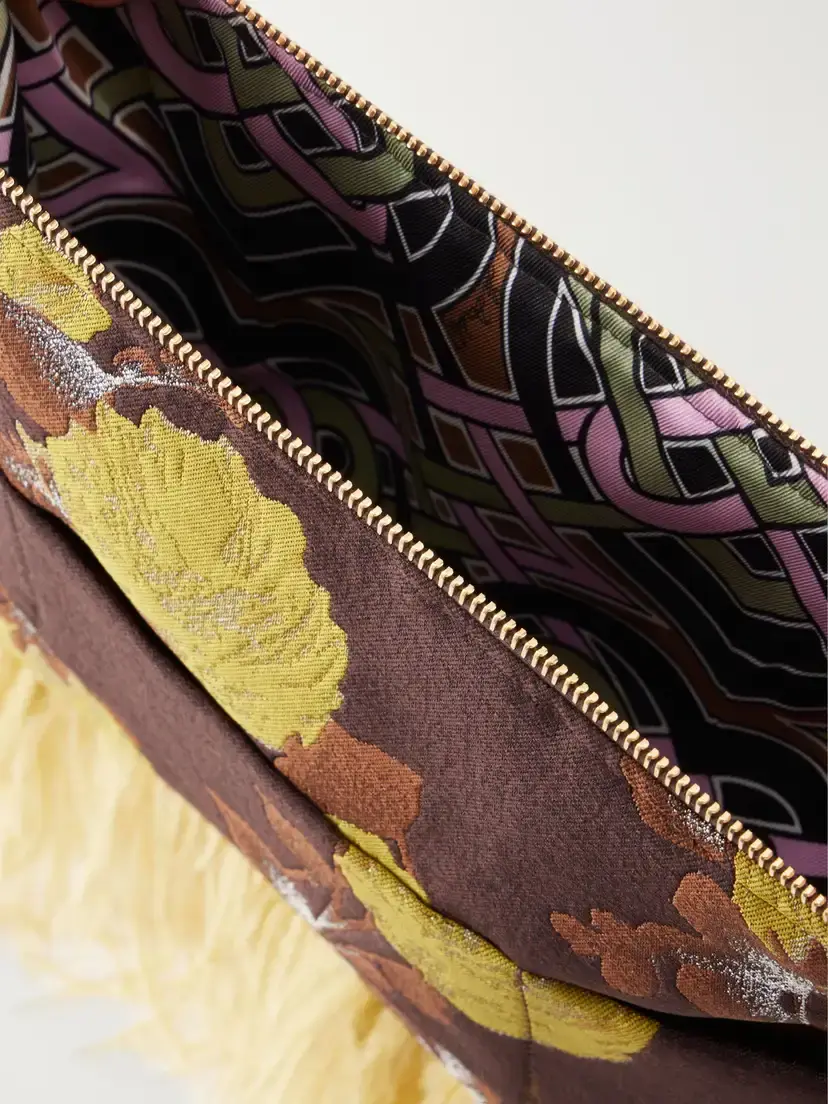 La DoubleJ Party Feather-trimmed Floral-jacquard Clutch | Thumbnail 6
