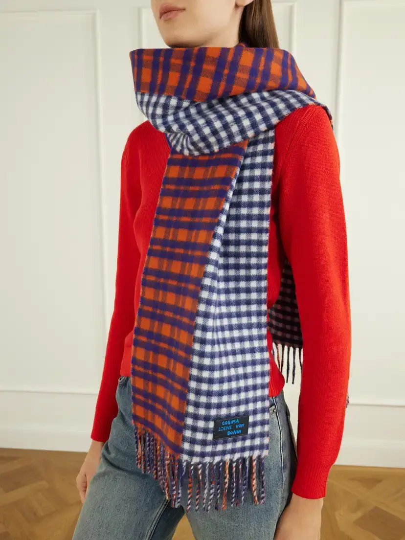 Loewe Checked Wool And Cashmere-blend Scarf - Multi | Thumbnail 2 Loewe Checked Wool And Cashmere-blend Scarf - Multi | Thumbnail 2