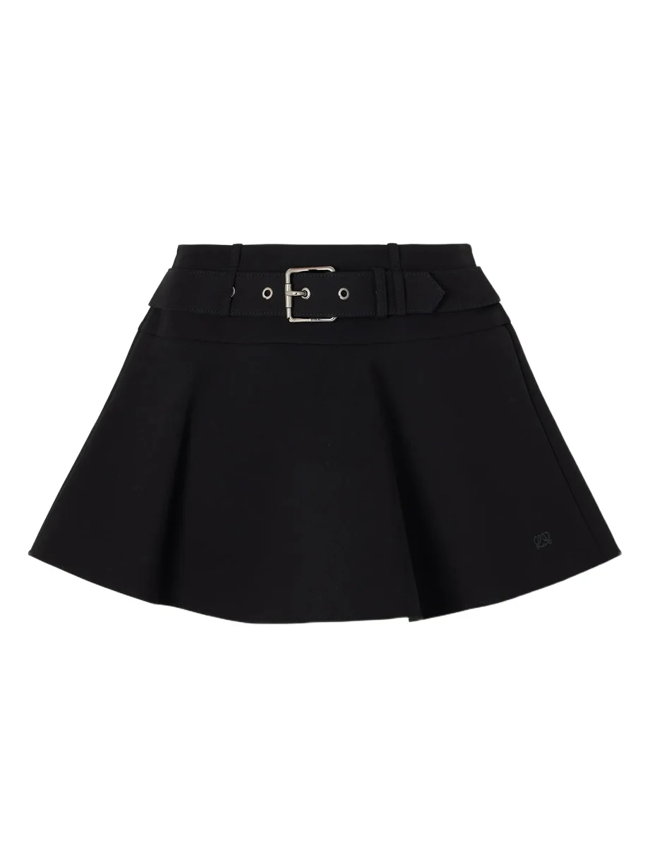 Anagram-embroidered Pleated Cotton Mini Skirt