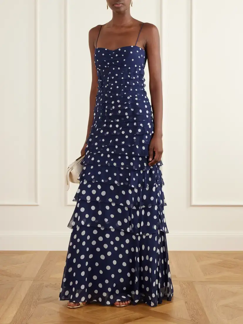 Saloni Niki Polka-dot Chiffon Gown | Thumbnail 2 Saloni Niki Polka-dot Chiffon Gown | Thumbnail 2