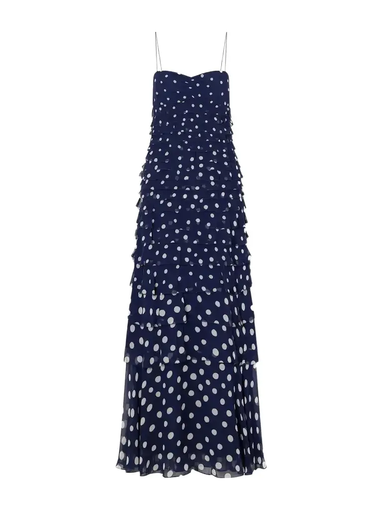Saloni Niki Polka-dot Chiffon Gown