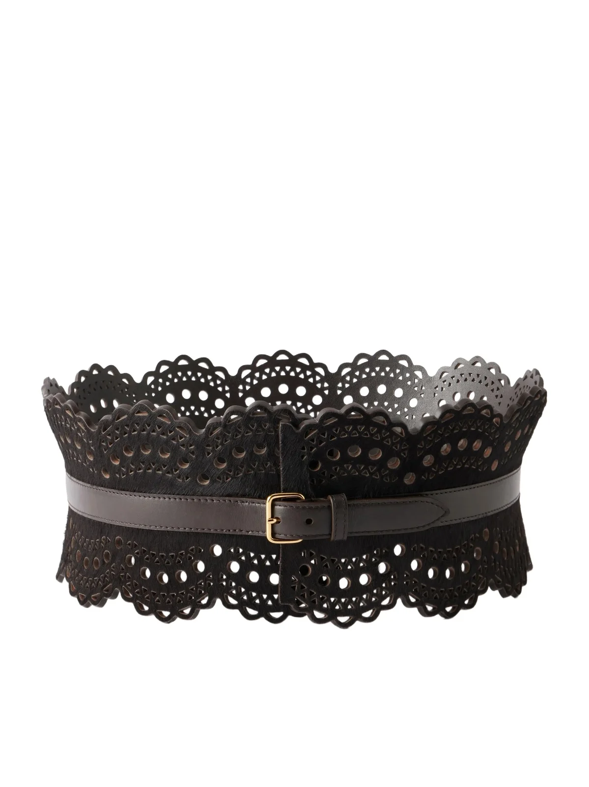 Vienne Laser-cut Leather-trimmed Calf Hair Belt Vienne Laser-cut Leather-trimmed Calf Hair Belt
