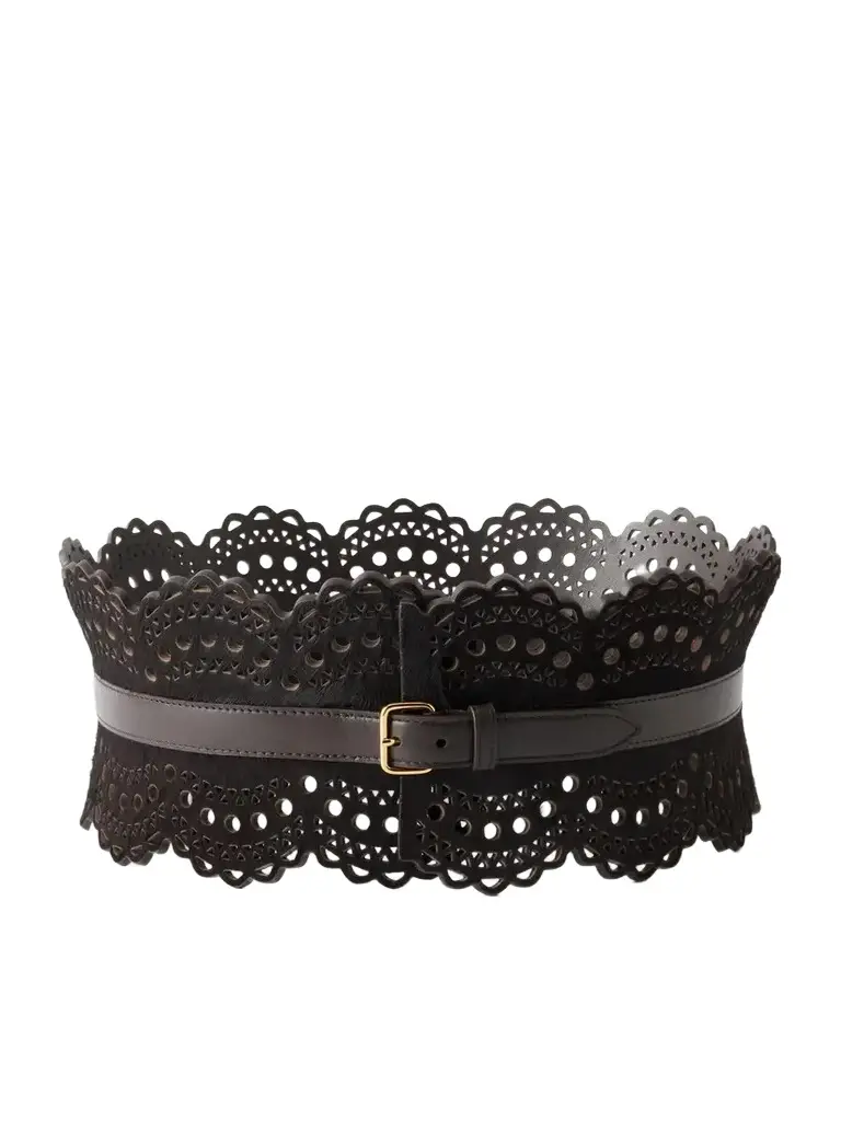 Alaïa Vienne Laser-cut Leather-trimmed Calf Hair Belt
