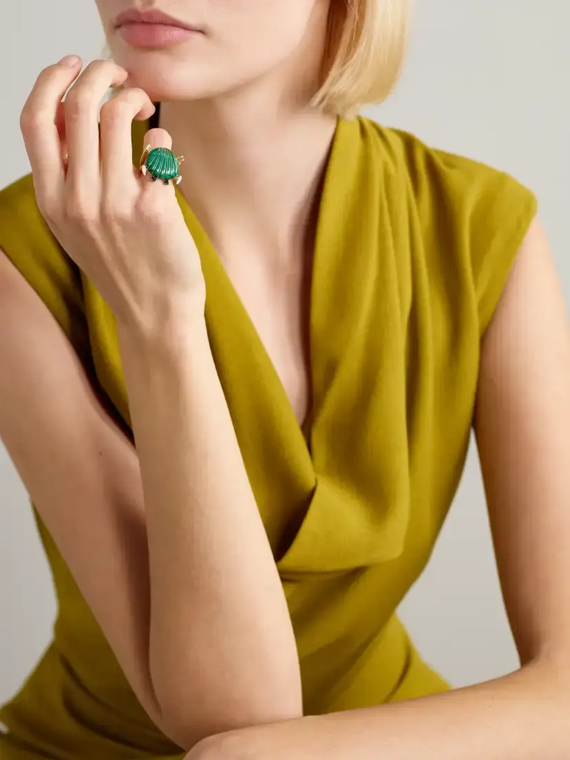Yvonne Léon Crabe Coquillage 9-karat Gold, Malachite And Diamond Ring - Green | Thumbnail 2 Yvonne Léon Crabe Coquillage 9-karat Gold, Malachite And Diamond Ring - Green | Thumbnail 2
