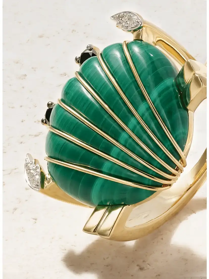 Yvonne Léon Crabe Coquillage 9-karat Gold, Malachite And Diamond Ring - Green | Thumbnail 4 Yvonne Léon Crabe Coquillage 9-karat Gold, Malachite And Diamond Ring - Green | Thumbnail 4