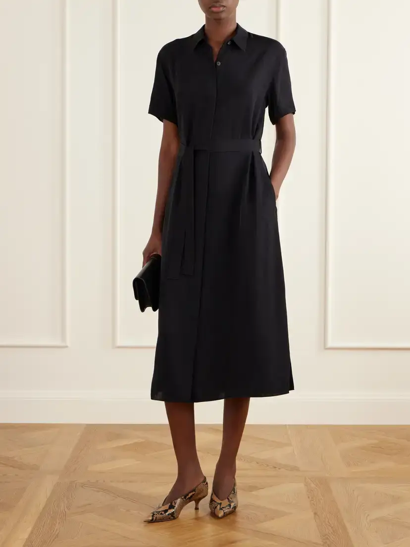 Theory Belted Crepe Midi Dress | Thumbnail 2 Theory Belted Crepe Midi Dress | Thumbnail 2