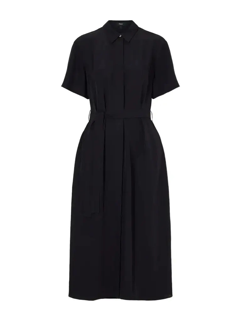 Theory Belted Crepe Midi Dress