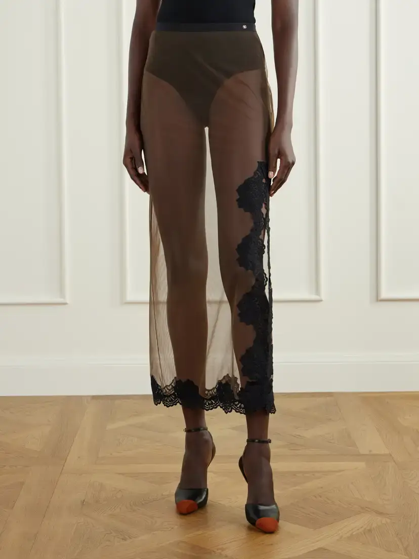 Valentino Garavani Lace-trimmed Tulle Midi Skirt | Thumbnail 3