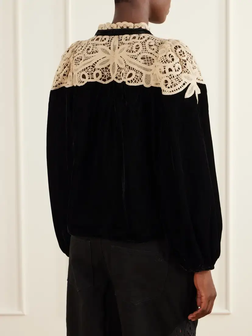 Sea Shiloh Bow-detailed Embroidered Velvet Blouse | Thumbnail 3