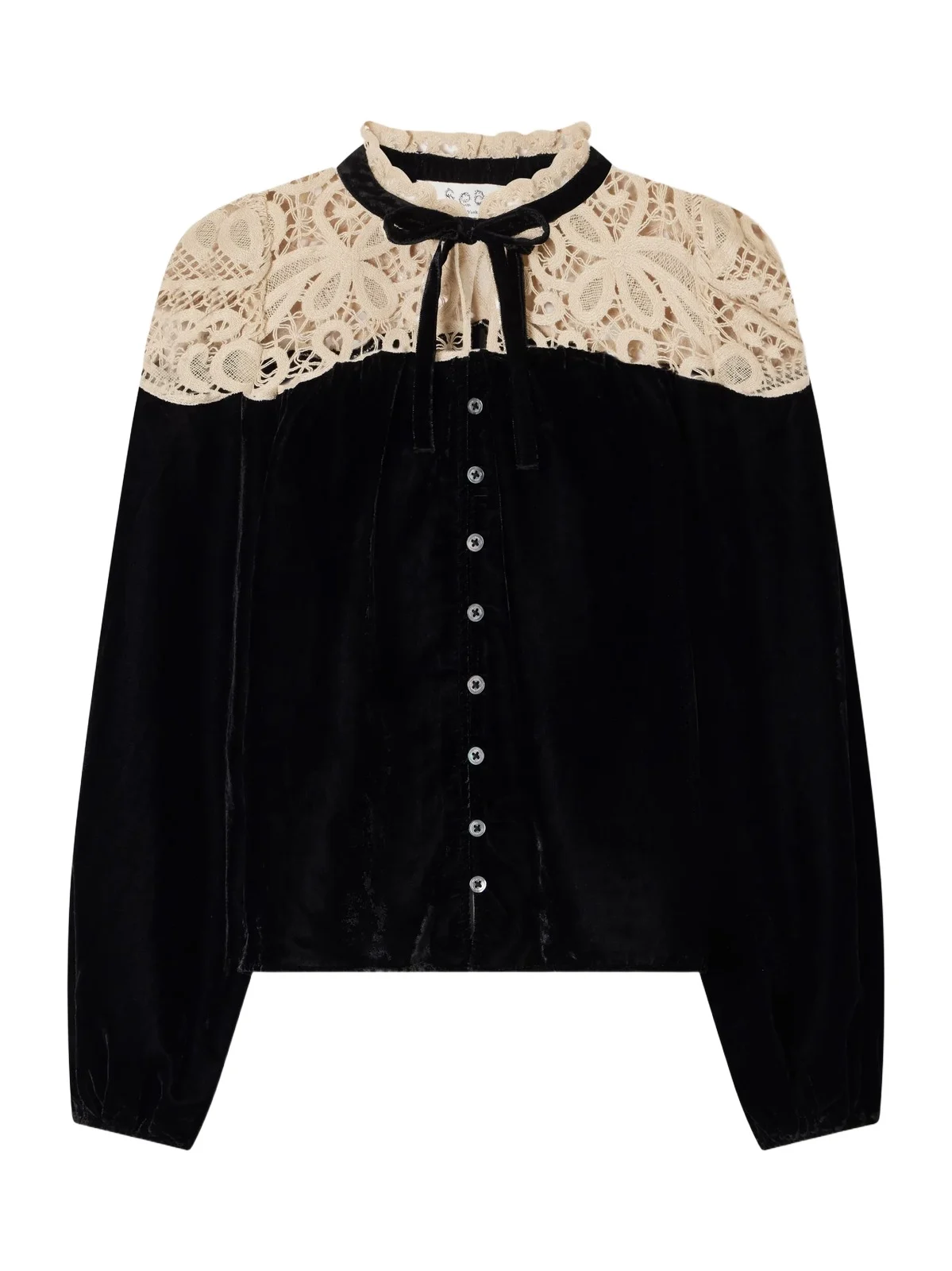 Shiloh Bow-detailed Embroidered Velvet Blouse Shiloh Bow-detailed Embroidered Velvet Blouse