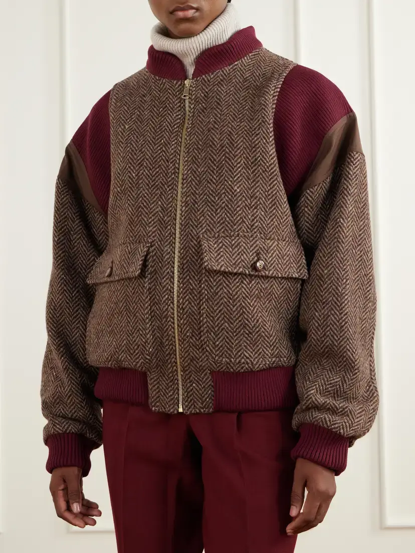 Giuliva Heritage The Aurelia Rib-trimmed Padded Herringbone Virgin Wool Jacket | Thumbnail 3