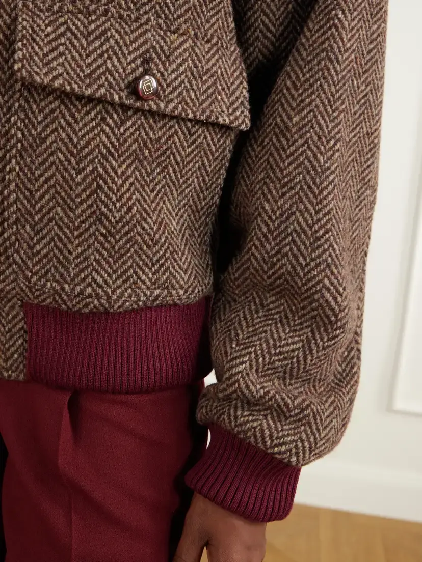 Giuliva Heritage The Aurelia Rib-trimmed Padded Herringbone Virgin Wool Jacket | Thumbnail 5