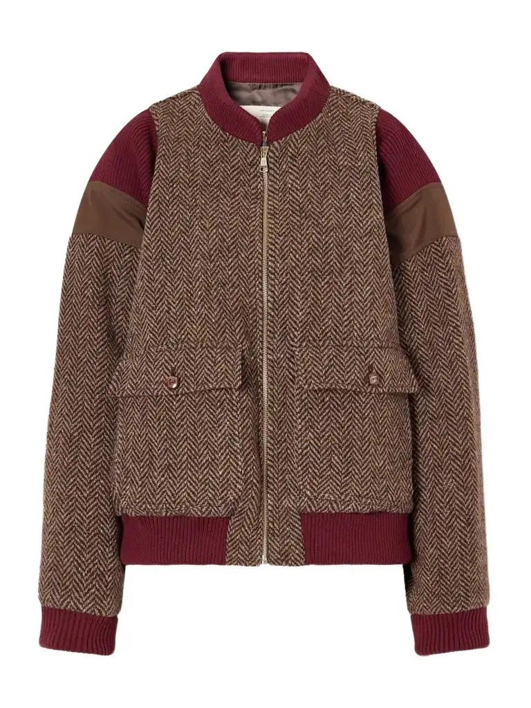 Giuliva Heritage The Aurelia Rib-trimmed Padded Herringbone Virgin Wool Jacket
