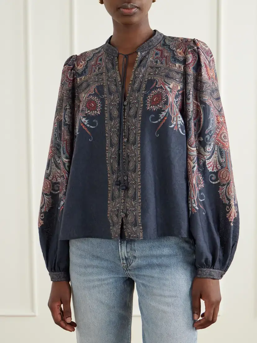 Sea Hyacinth Tie-detailed Printed Chiffon Blouse | Thumbnail 3 Sea Hyacinth Tie-detailed Printed Chiffon Blouse | Thumbnail 3