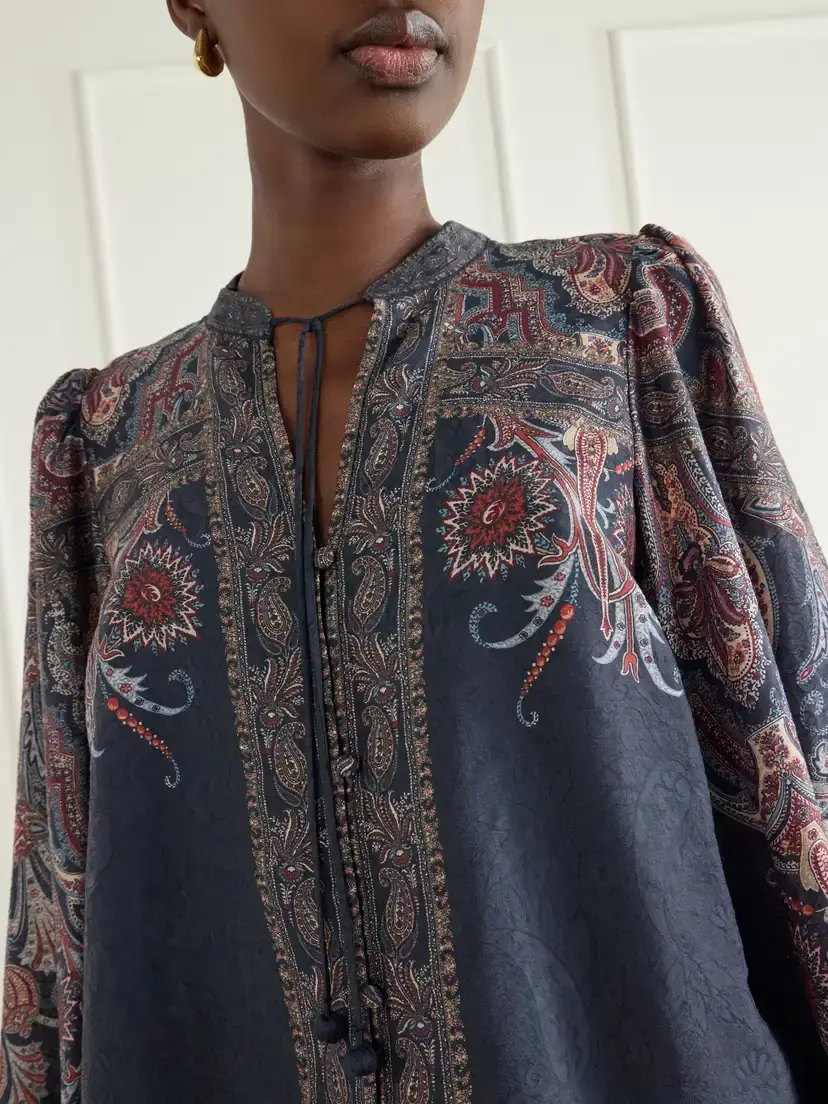 Sea Hyacinth Tie-detailed Printed Chiffon Blouse | Thumbnail 5 Sea Hyacinth Tie-detailed Printed Chiffon Blouse | Thumbnail 5