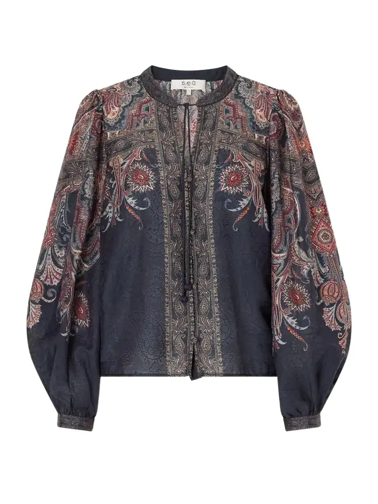 Sea Hyacinth Tie-detailed Printed Chiffon Blouse