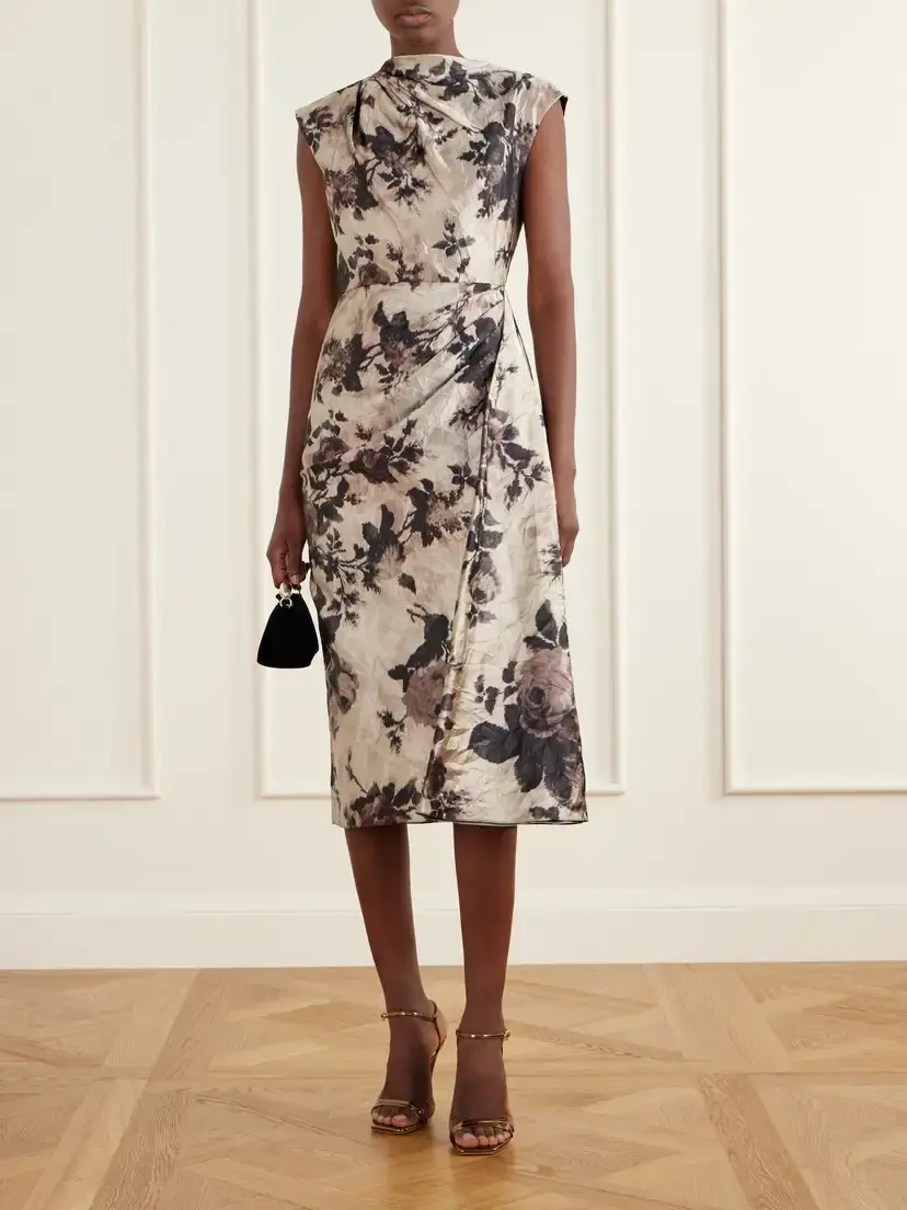Erdem Floral-print Gathered Crinkled-satin Midi Dress | Thumbnail 2 Erdem Floral-print Gathered Crinkled-satin Midi Dress | Thumbnail 2