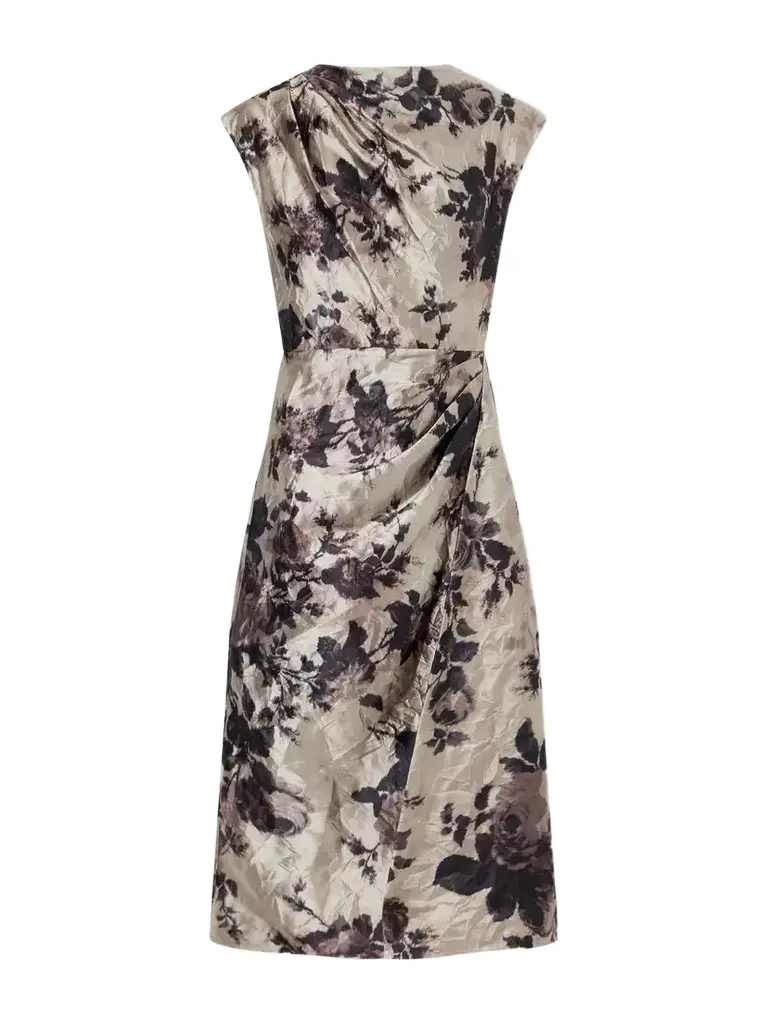 Erdem Floral-print Gathered Crinkled-satin Midi Dress
