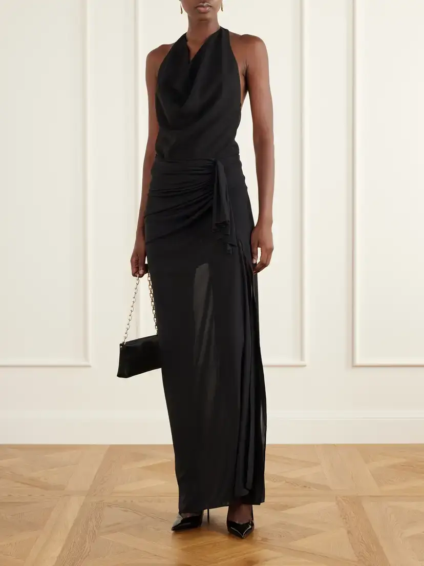 Alex Perry Tie-detailed Gathered Powermesh Maxi Skirt | Thumbnail 2