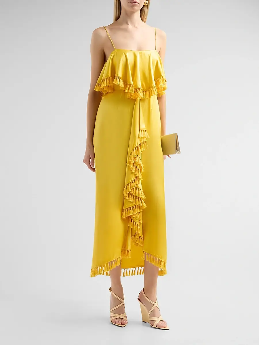 Cinq à Sept Women's Luma Silk Fringe-Trim A-Line Midi Dress | Thumbnail 2 Cinq à Sept Women's Luma Silk Fringe-Trim A-Line Midi Dress | Thumbnail 2