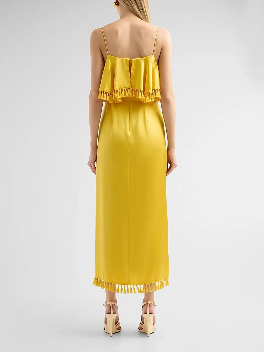 Cinq à Sept Women's Luma Silk Fringe-Trim A-Line Midi Dress | Thumbnail 3 Cinq à Sept Women's Luma Silk Fringe-Trim A-Line Midi Dress | Thumbnail 3