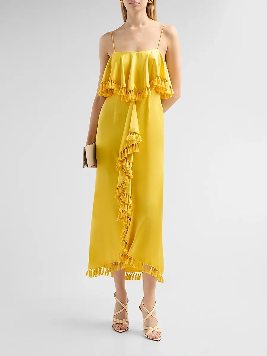 Cinq à Sept Women's Luma Silk Fringe-Trim A-Line Midi Dress | Thumbnail 4 Cinq à Sept Women's Luma Silk Fringe-Trim A-Line Midi Dress | Thumbnail 4