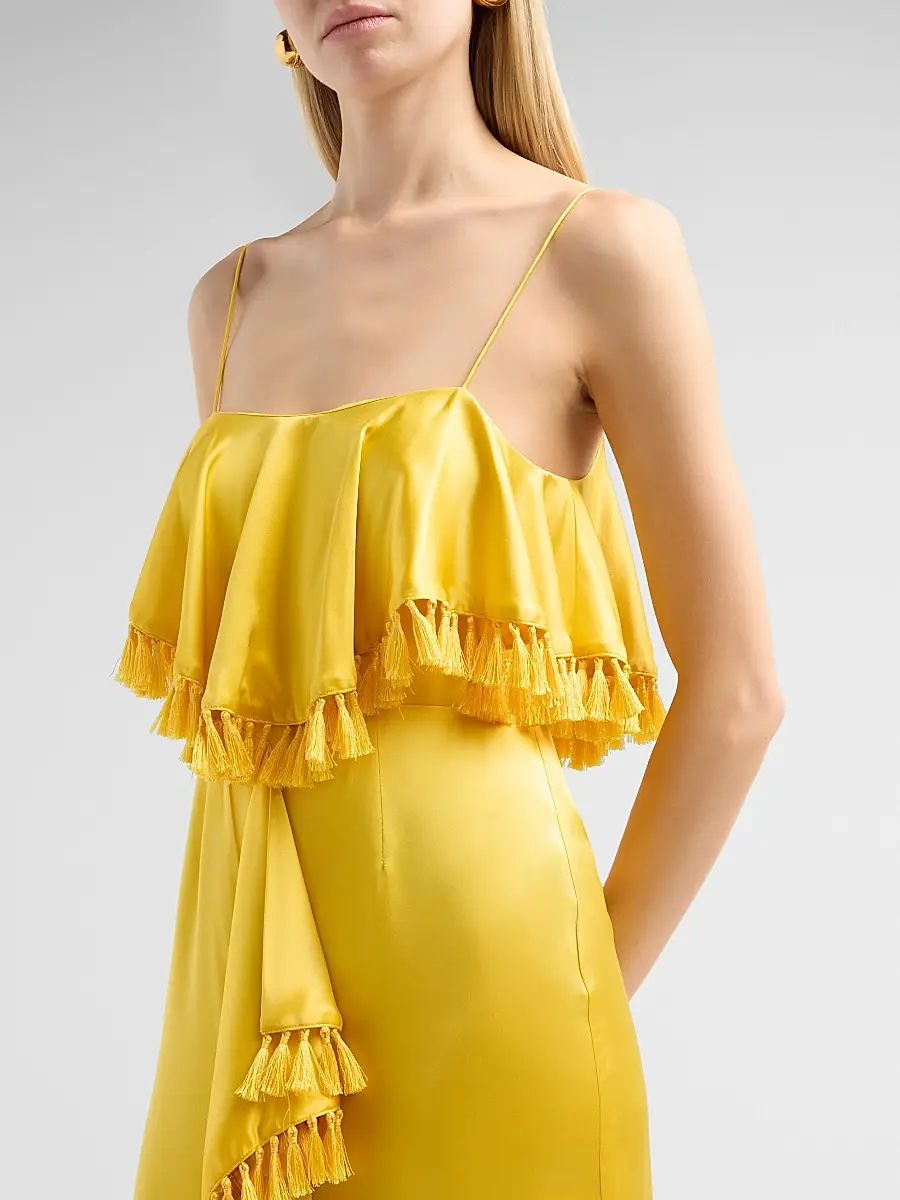 Cinq à Sept Women's Luma Silk Fringe-Trim A-Line Midi Dress | Thumbnail 5 Cinq à Sept Women's Luma Silk Fringe-Trim A-Line Midi Dress | Thumbnail 5