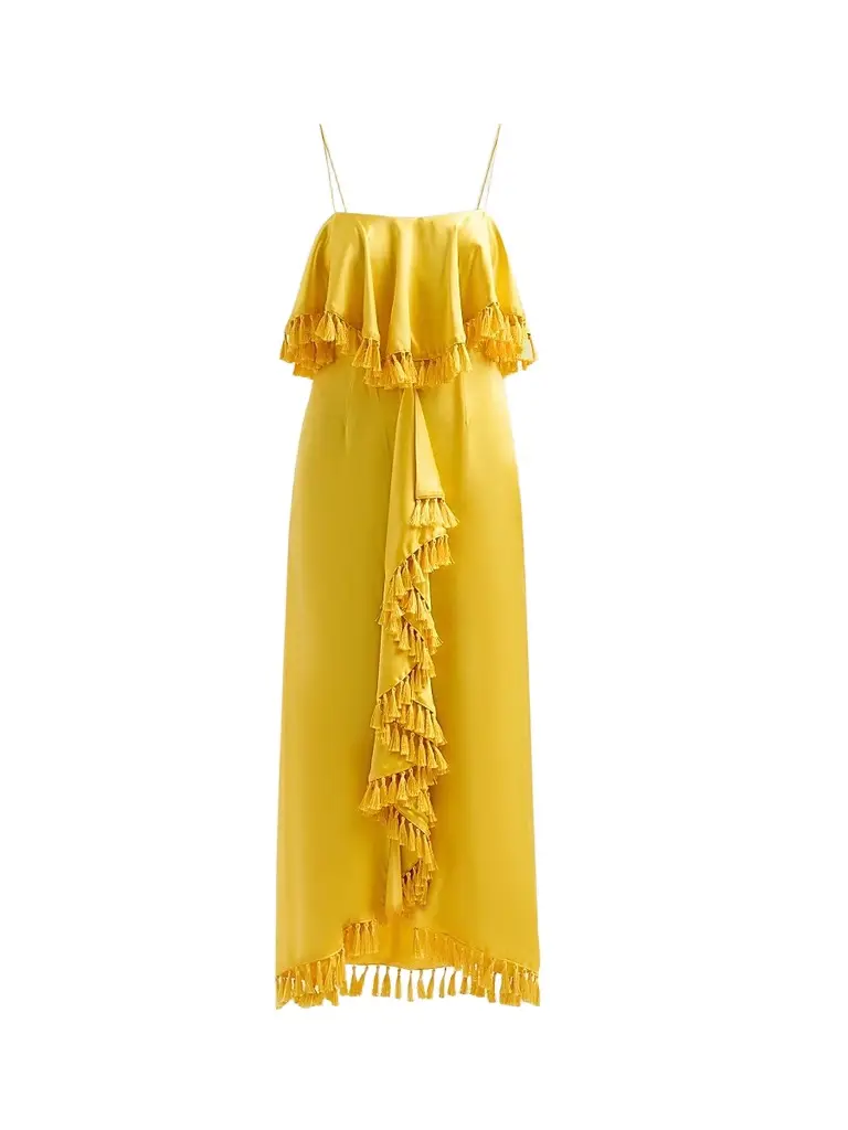 Cinq à Sept Women's Luma Silk Fringe-Trim A-Line Midi Dress