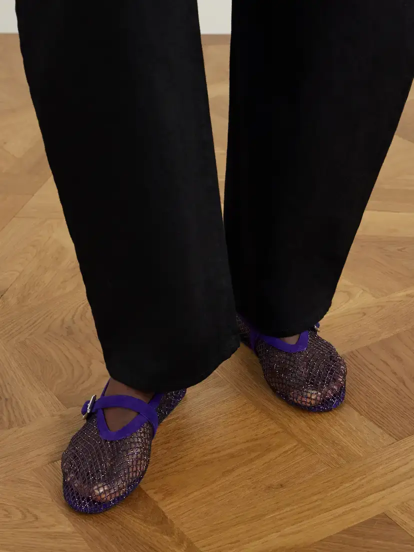 Alaïa La Ballerine Crystal-embellished Suede-trimmed Mesh Ballet Flats | Thumbnail 2