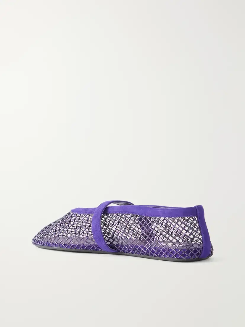 Alaïa La Ballerine Crystal-embellished Suede-trimmed Mesh Ballet Flats | Thumbnail 3