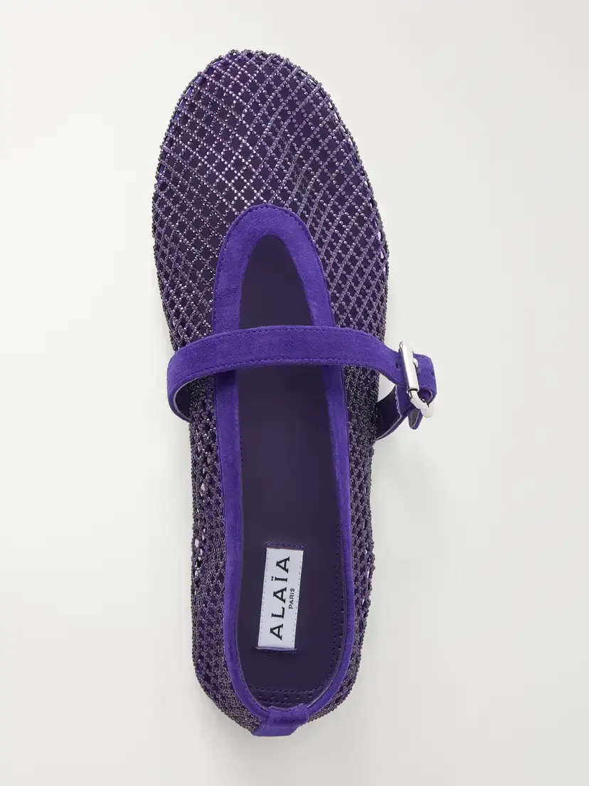 Alaïa La Ballerine Crystal-embellished Suede-trimmed Mesh Ballet Flats | Thumbnail 6