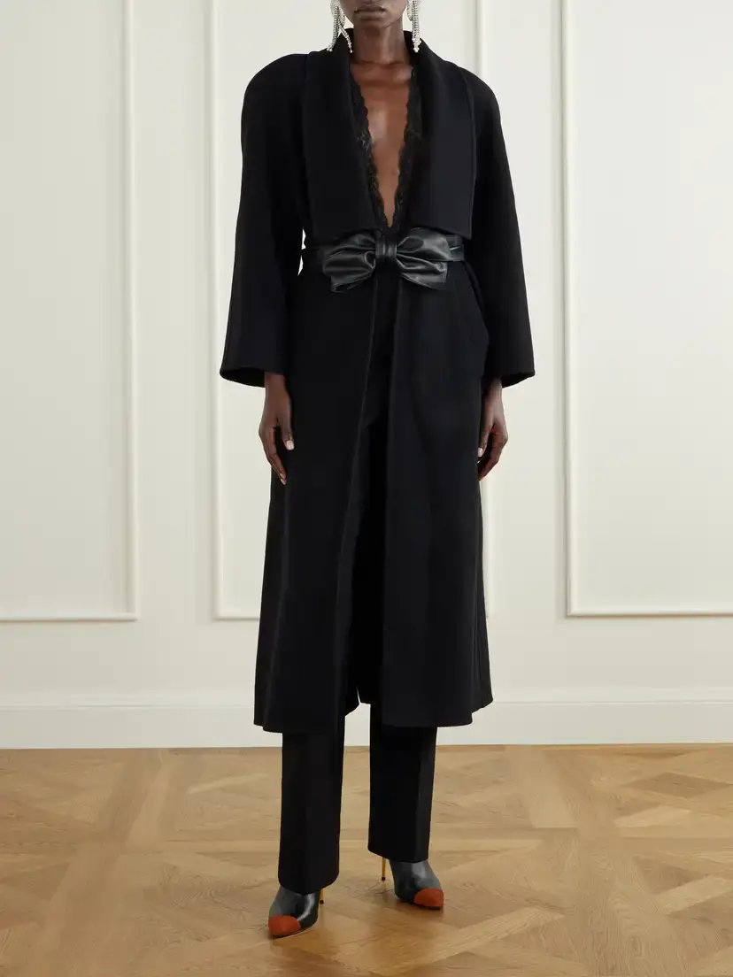 Valentino Garavani Belted Leather-trimmed Wool And Cashmere-blend Coat - Black | Thumbnail 2