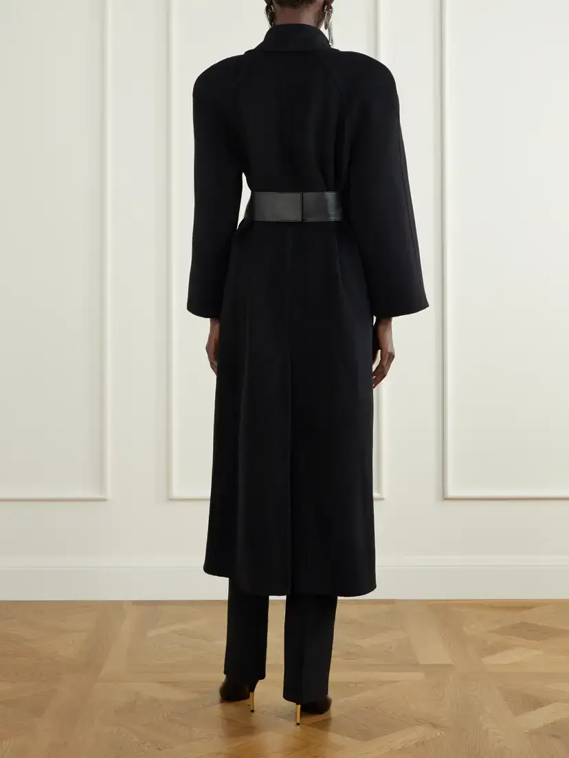 Valentino Garavani Belted Leather-trimmed Wool And Cashmere-blend Coat - Black | Thumbnail 3