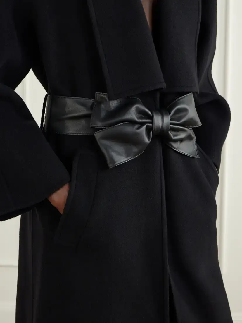 Valentino Garavani Belted Leather-trimmed Wool And Cashmere-blend Coat - Black | Thumbnail 4